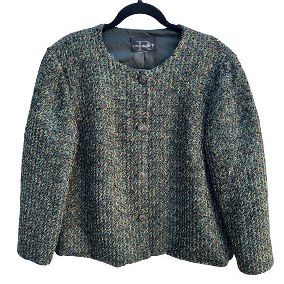 Requirements Jackets & Blazers - Requirements Boucle Tweed Academia Womens Green Textured Button-Up Jacket Blazer